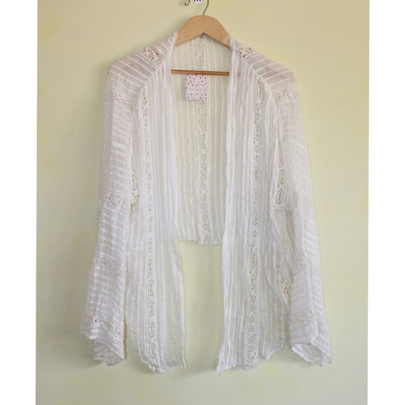 NWT Free People Willow Lace Kimono Size M/L Long Sleeves Ivory Semi Sheer AS IS - Picture 10 of 12